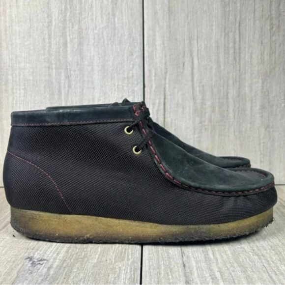 Clark’s Wallabees Stinson Hi black Canvas Chukka Boot Lace Up Shoe Mens Size 9.5 - Picture 1 of 10